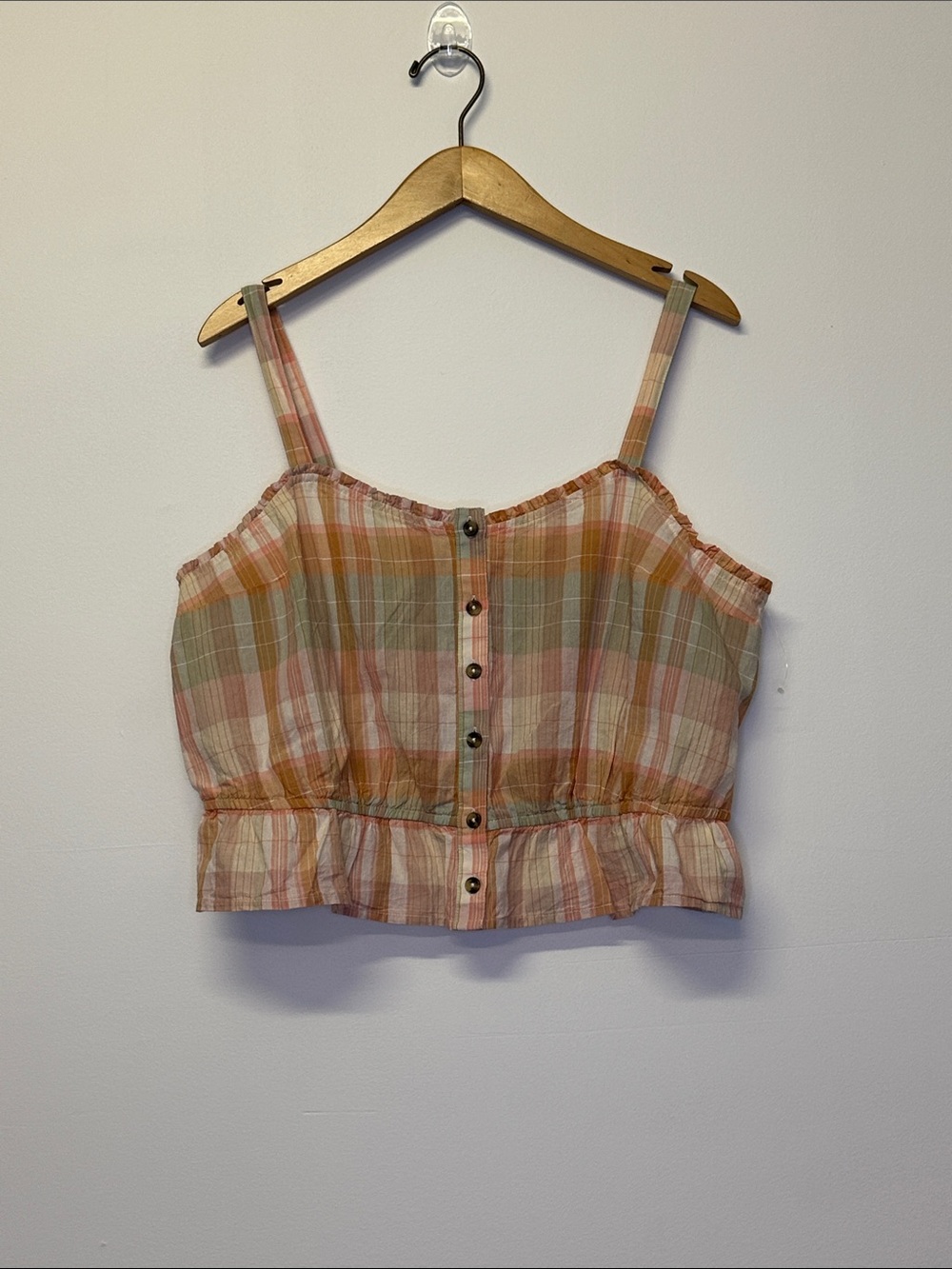 Lucky Plaid Button-Front Cropped Tank Top - Pink & Green
